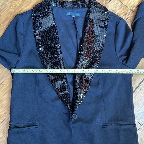 Sequin Lapel Black Blazer - Adrianna Papell Small - Picture 3 of 6